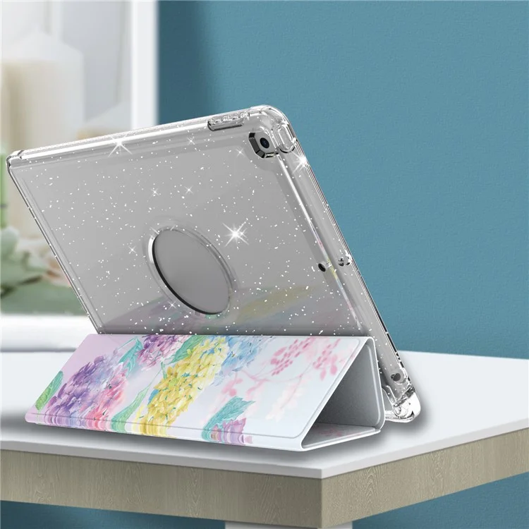For iPad 10.2 (2021)/(2020)/(2019) Trifold Stand TPU+PU Leather Glittery Sequins Pattern Stylish Tablet Case Cover - Style A