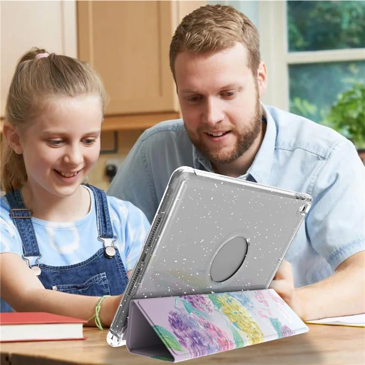 For iPad 10.2 (2021)/(2020)/(2019) Trifold Stand TPU+PU Leather Glittery Sequins Pattern Stylish Tablet Case Cover - Style A