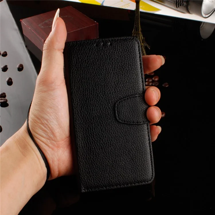 Litchi Grain Wallet Stand Leather Case with Wrist Strap for iPhone 8 / 7 4.7 inch - Black
