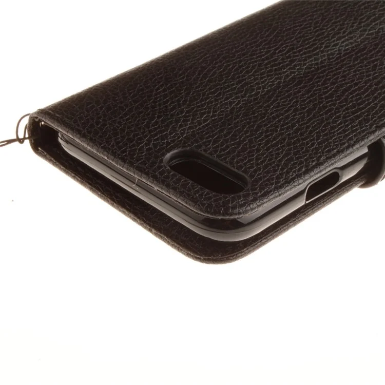 Litchi Grain Wallet Stand Leather Case with Wrist Strap for iPhone 8 / 7 4.7 inch - Black