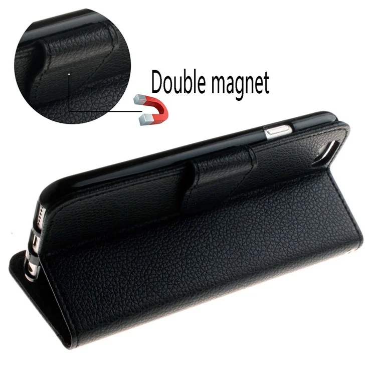 Litchi Grain Wallet Stand Leather Case with Wrist Strap for iPhone 8 / 7 4.7 inch - Black