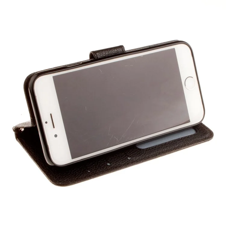 Litchi Grain Wallet Stand Leather Case with Wrist Strap for iPhone 8 / 7 4.7 inch - Black