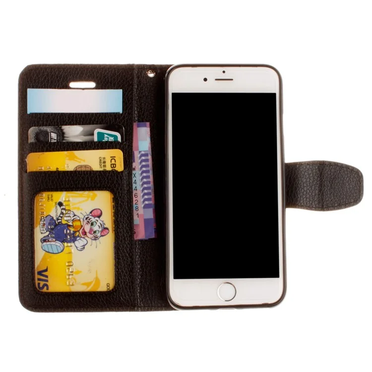 Litchi Grain Wallet Stand Leather Case with Wrist Strap for iPhone 8 / 7 4.7 inch - Black