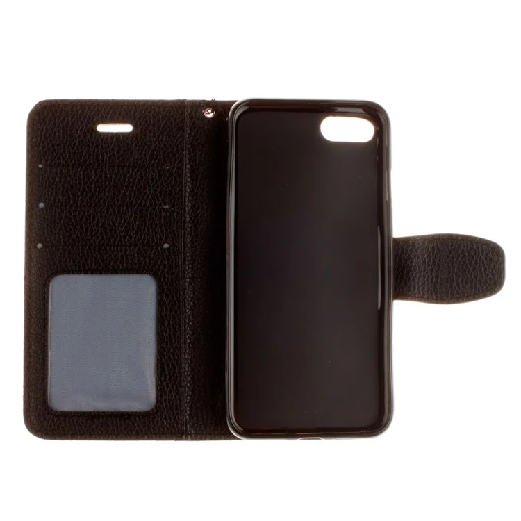 Litchi Grain Wallet Stand Leather Case with Wrist Strap for iPhone 8 / 7 4.7 inch - Black
