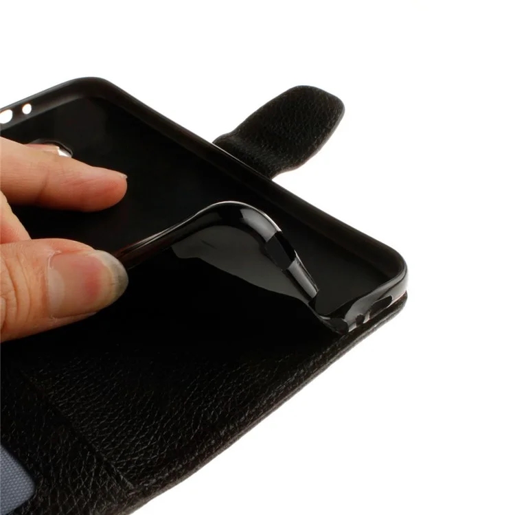 Litchi Grain Wallet Stand Leather Case with Wrist Strap for iPhone 8 / 7 4.7 inch - Black