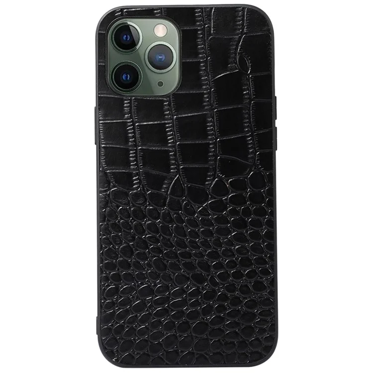 Per iPhone 11 Pro 5.8 pollici Custodia per telefono in vera pelle di coccodrillo ben protetta - Rivestimento in pelle di mucca autentica PC + TPU Case - Nero