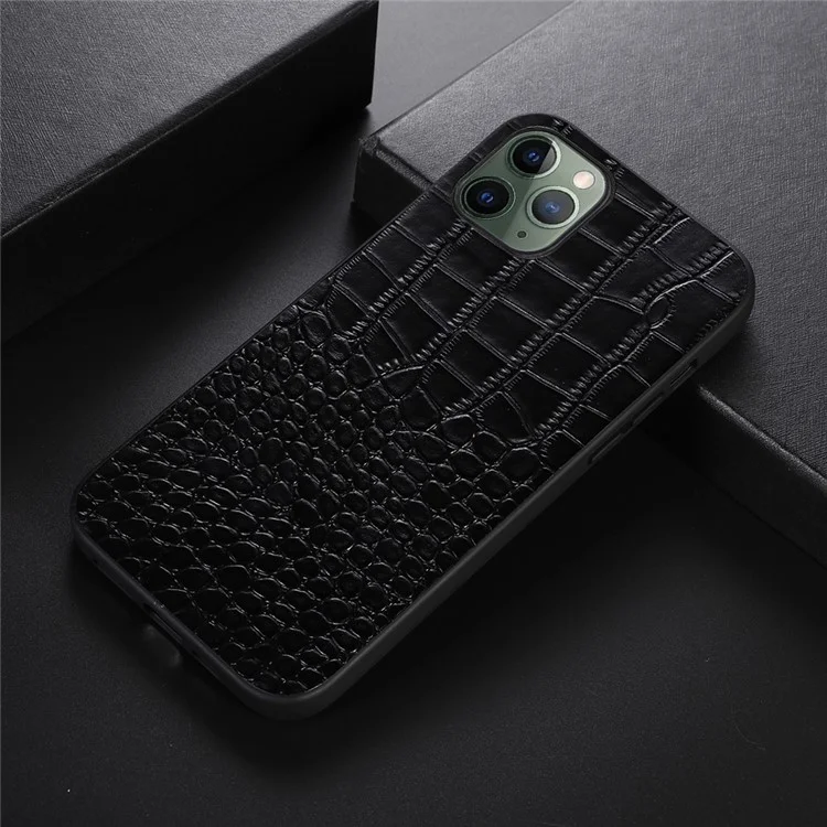 Per iPhone 11 Pro 5.8 pollici Custodia per telefono in vera pelle di coccodrillo ben protetta - Rivestimento in pelle di mucca autentica PC + TPU Case - Nero