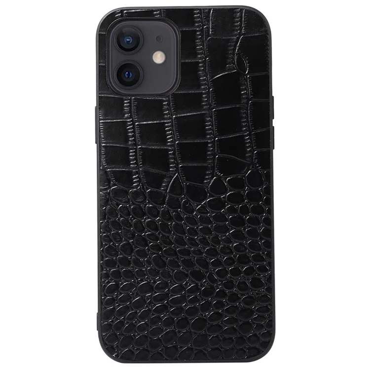 For iPhone 11 6.1 inch Genuine Cowhide Leather Coating PC + TPU Case Fashionable Crocodile Texture Mobile Phone Cover - Black