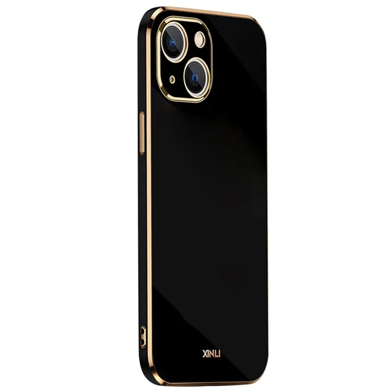 XINLI for iPhone 13 mini 5.4 inch Precise Lens Cutout Electroplating Golden Edge TPU Phone Case Protective Cover - Black