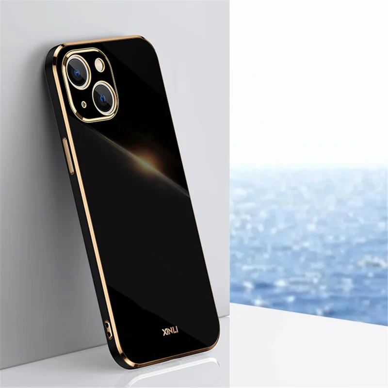 XINLI for iPhone 13 mini 5.4 inch Precise Lens Cutout Electroplating Golden Edge TPU Phone Case Protective Cover - Black