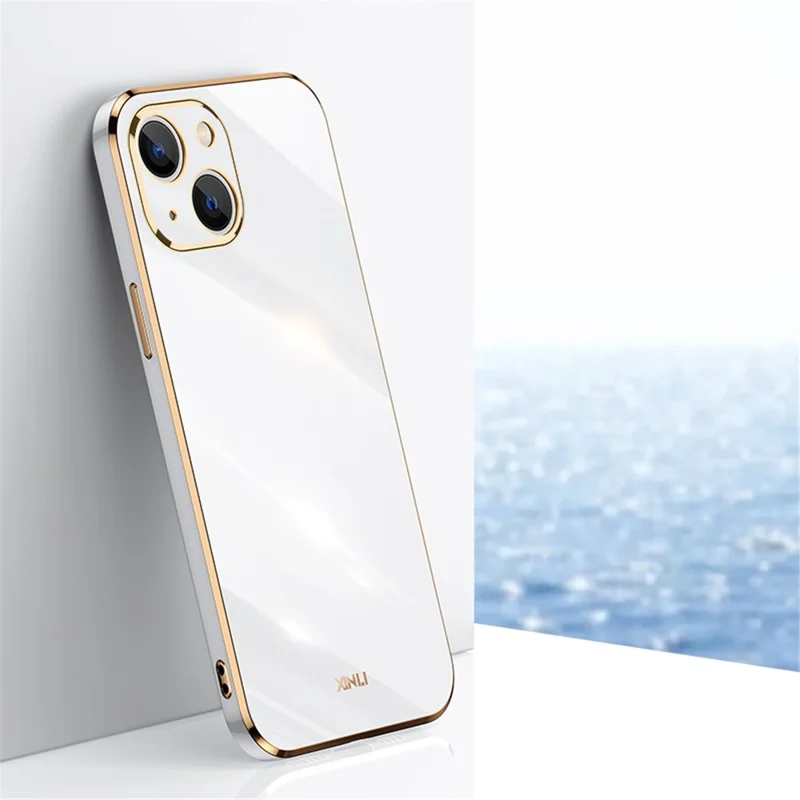 XINLI for iPhone 13 mini 5.4 inch Precise Lens Cutout Electroplating Golden Edge TPU Phone Case Protective Cover - White
