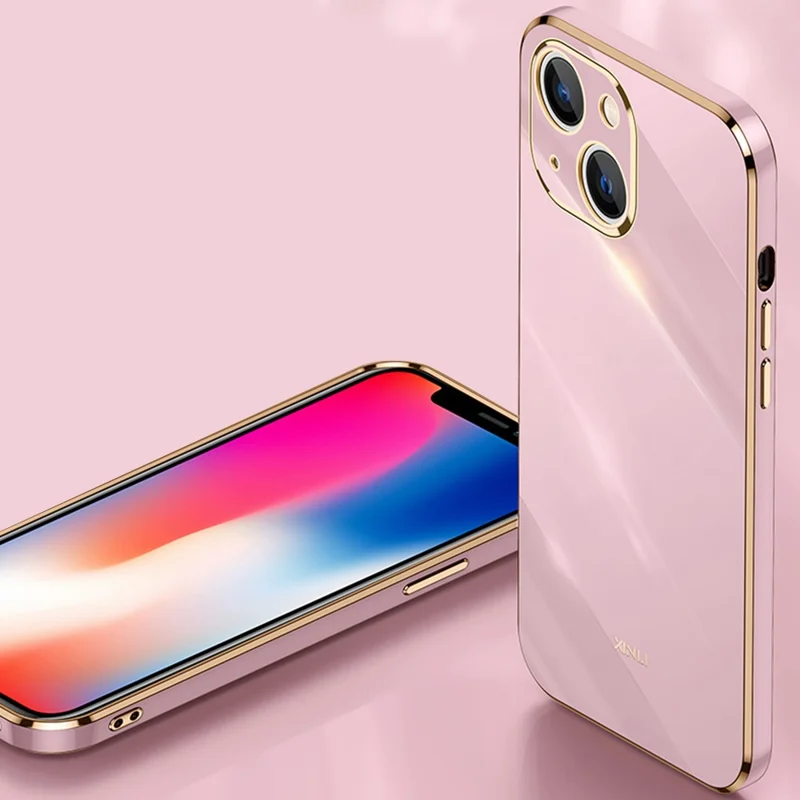 XINLI for iPhone 13 mini 5.4 inch Precise Lens Cutout Electroplating Golden Edge TPU Phone Case Protective Cover - White