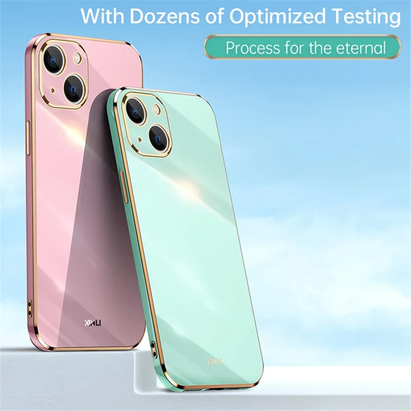 XINLI for iPhone 13 mini 5.4 inch Precise Lens Cutout Electroplating Golden Edge TPU Phone Case Protective Cover - White