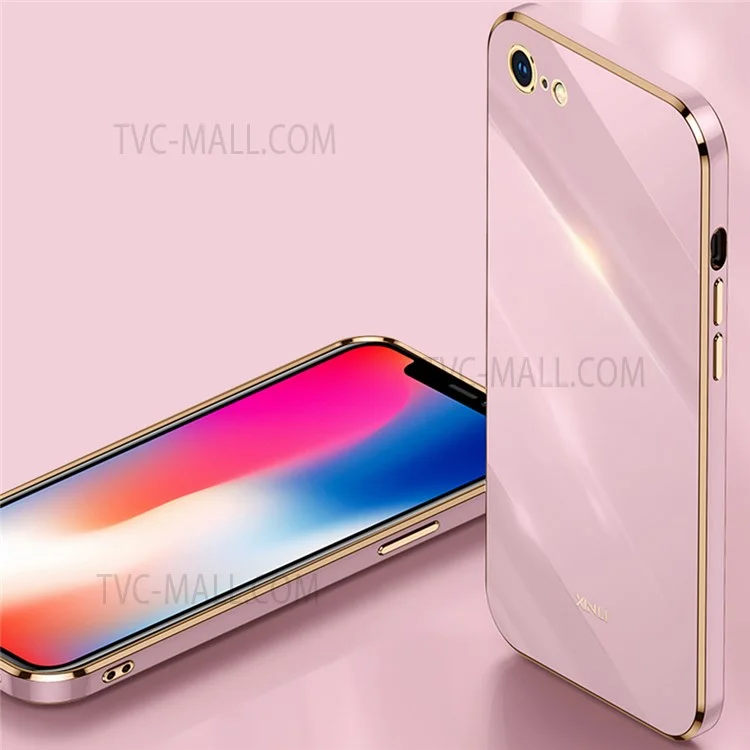 XINLI for iPhone 7 inch/8 4.7 inch/SE (2022)/SE (2020) Mobile Phone Back Cover Precise Lens Cutout Electroplating Golden Edge Flexible TPU Case - Black