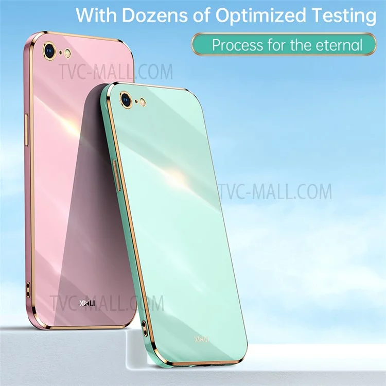 XINLI for iPhone 7 inch/8 4.7 inch/SE (2022)/SE (2020) Mobile Phone Back Cover Precise Lens Cutout Electroplating Golden Edge Flexible TPU Case - Black