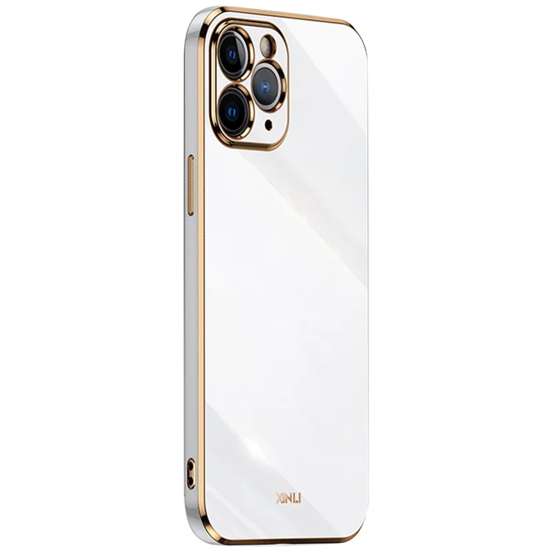 XINLI for iPhone 12 Pro Max 6.7 inch Stylish Electroplating Golden Edge TPU Mobile Phone Case Precise Lens Cutout Protective Cover - White