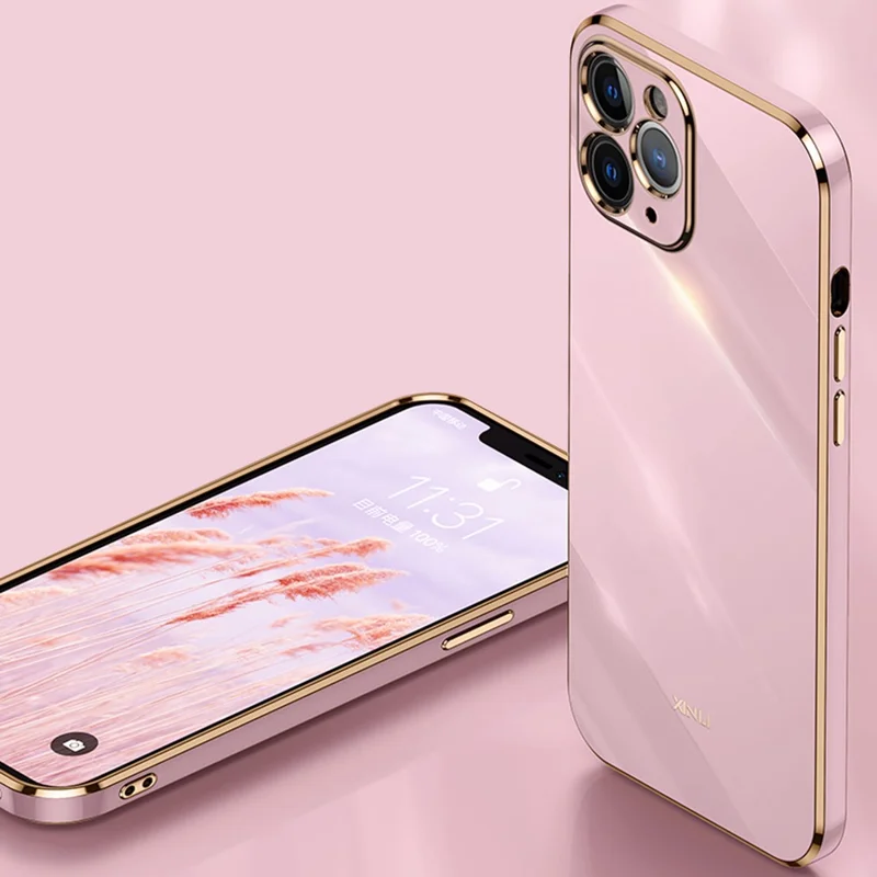 XINLI for iPhone 12 Pro Max 6.7 inch Stylish Electroplating Golden Edge TPU Mobile Phone Case Precise Lens Cutout Protective Cover - White