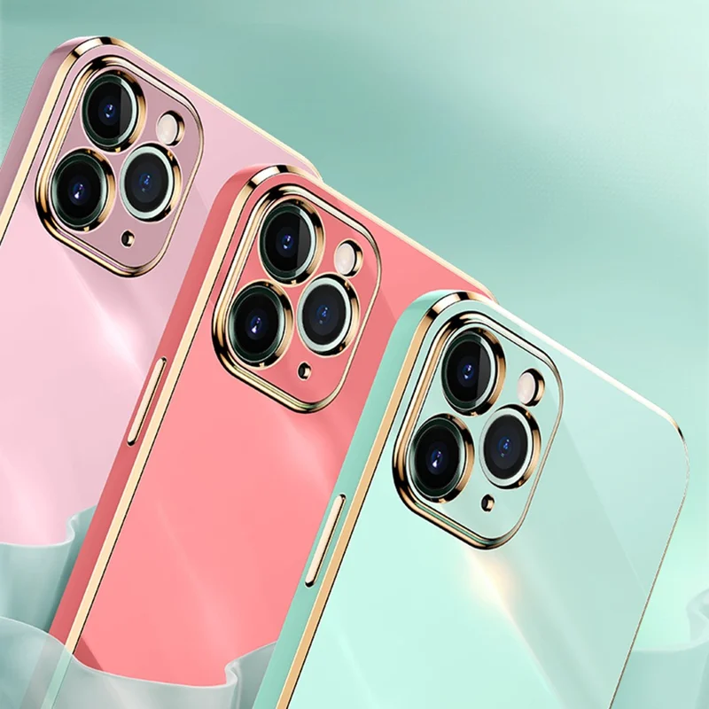 XINLI for iPhone 12 Pro Max 6.7 inch Stylish Electroplating Golden Edge TPU Mobile Phone Case Precise Lens Cutout Protective Cover - White