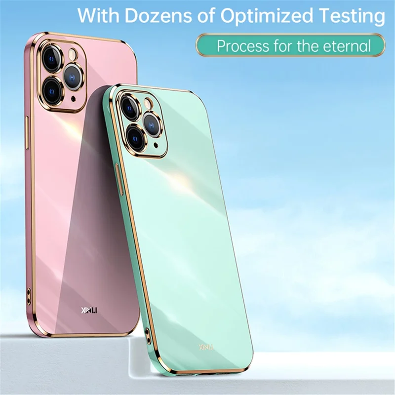 XINLI for iPhone 12 Pro Max 6.7 inch Stylish Electroplating Golden Edge TPU Mobile Phone Case Precise Lens Cutout Protective Cover - White