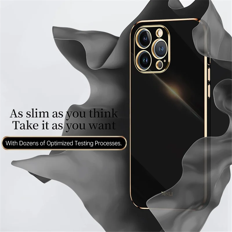 XINLI for iPhone 13 Pro 6.1 inch Anti-scratch Drop-proof Precise Cutout Case Electroplating Golden Edge Soft TPU Shell - Black