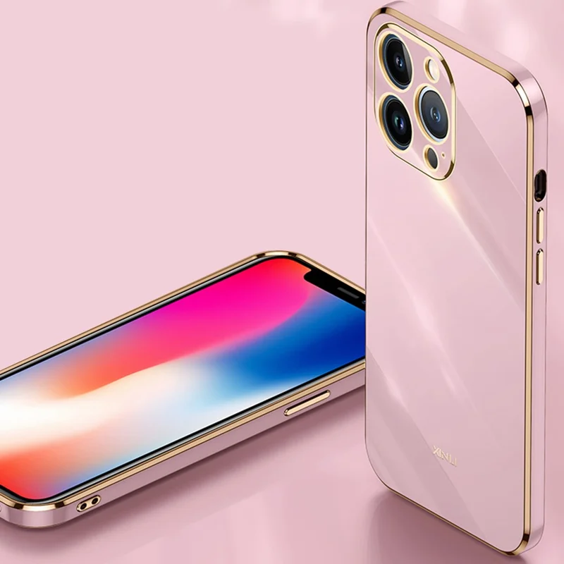 XINLI for iPhone 13 Pro 6.1 inch Anti-scratch Drop-proof Precise Cutout Case Electroplating Golden Edge Soft TPU Shell - Black