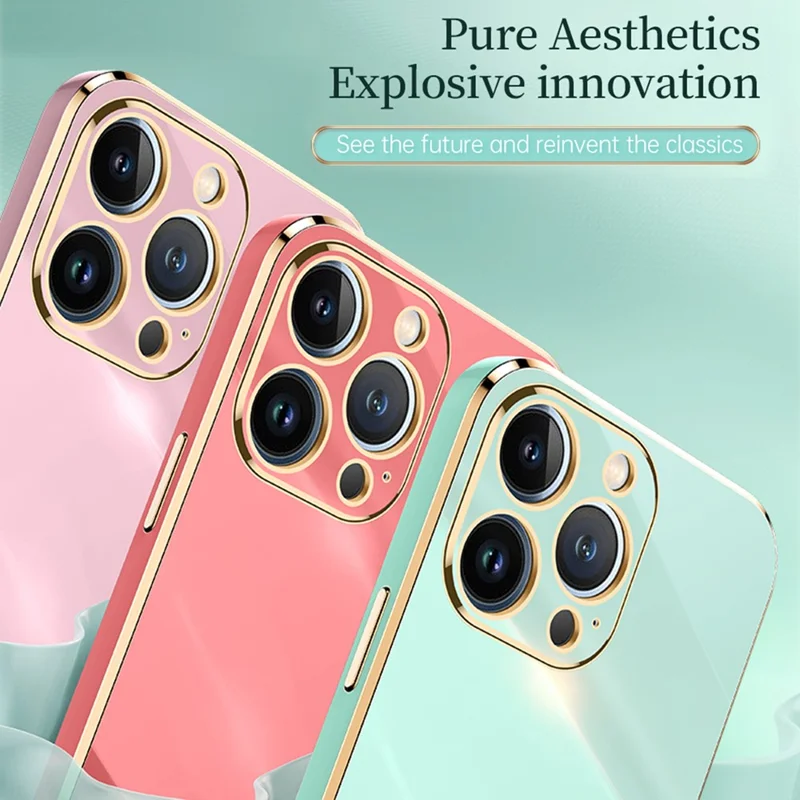 XINLI for iPhone 13 Pro 6.1 inch Anti-scratch Drop-proof Precise Cutout Case Electroplating Golden Edge Soft TPU Shell - Black
