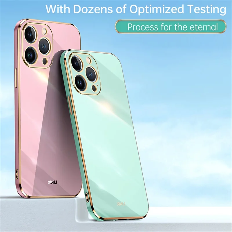 XINLI for iPhone 13 Pro 6.1 inch Anti-scratch Drop-proof Precise Cutout Case Electroplating Golden Edge Soft TPU Shell - Black