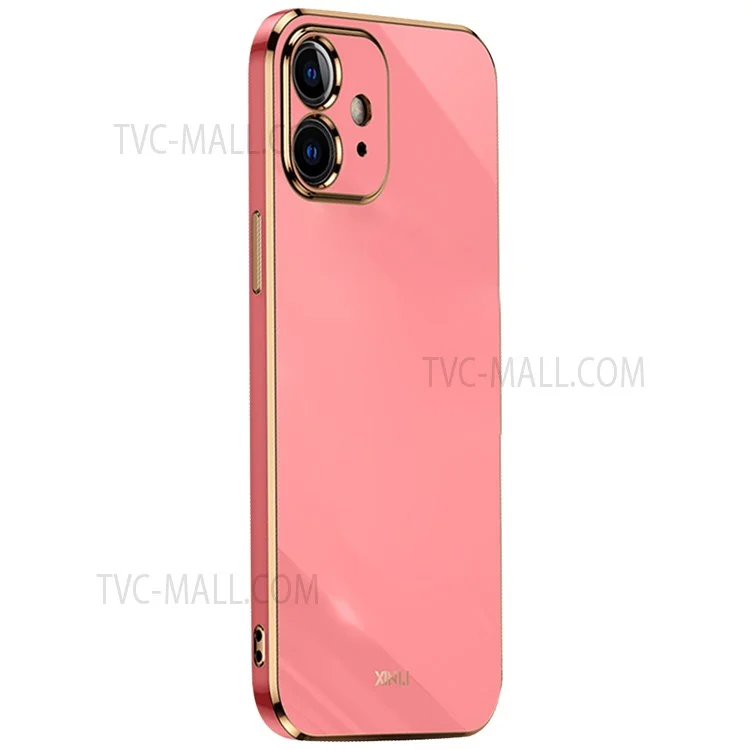 XINLI per iPhone 12 6.1 pollici Taglio preciso della lente Resistente al sudore Elegante bordo dorato elettrolitico Custodia flessibile in TPU - Rosso