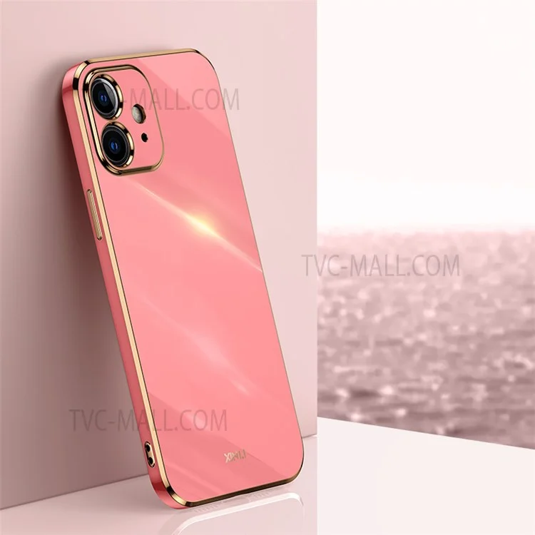 XINLI per iPhone 12 6.1 pollici Taglio preciso della lente Resistente al sudore Elegante bordo dorato elettrolitico Custodia flessibile in TPU - Rosso