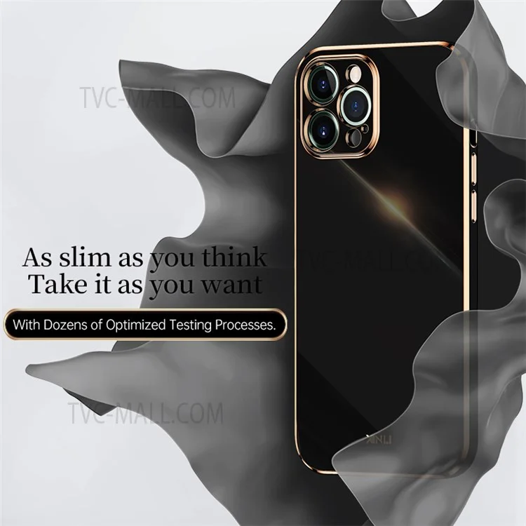 XINLI per iPhone 12 6.1 pollici Taglio preciso della lente Resistente al sudore Elegante bordo dorato elettrolitico Custodia flessibile in TPU - Rosso
