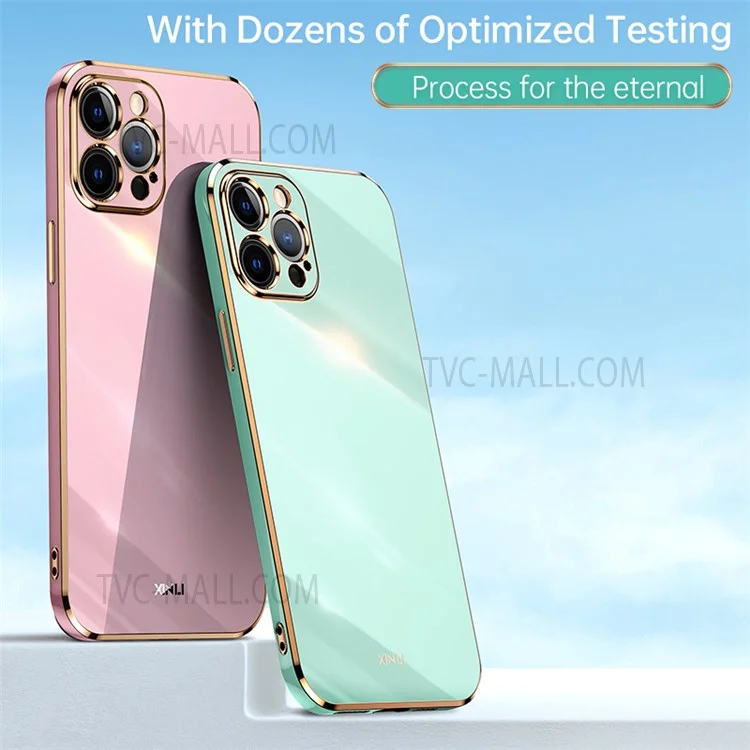 XINLI per iPhone 12 6.1 pollici Taglio preciso della lente Resistente al sudore Elegante bordo dorato elettrolitico Custodia flessibile in TPU - Rosso