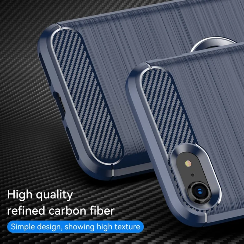 For iPhone SE 2022/SE 2020 Carbon Fiber Texture Brushed Surface 1.8mm TPU Phone Case Shell - Blue