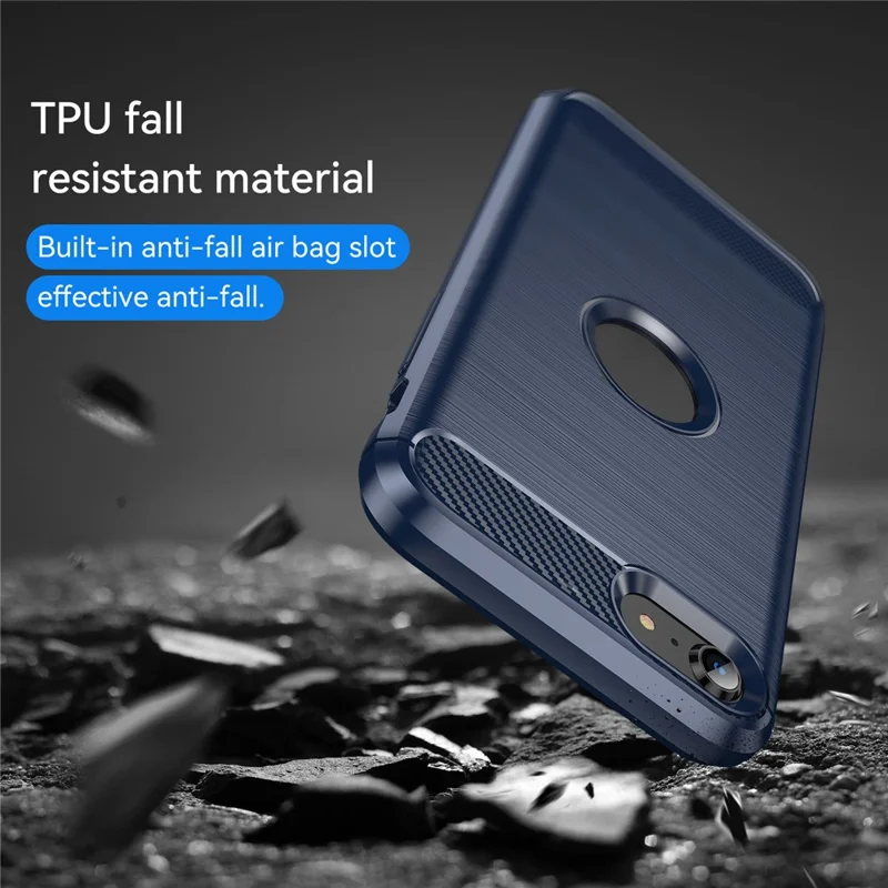 For iPhone SE 2022/SE 2020 Carbon Fiber Texture Brushed Surface 1.8mm TPU Phone Case Shell - Blue