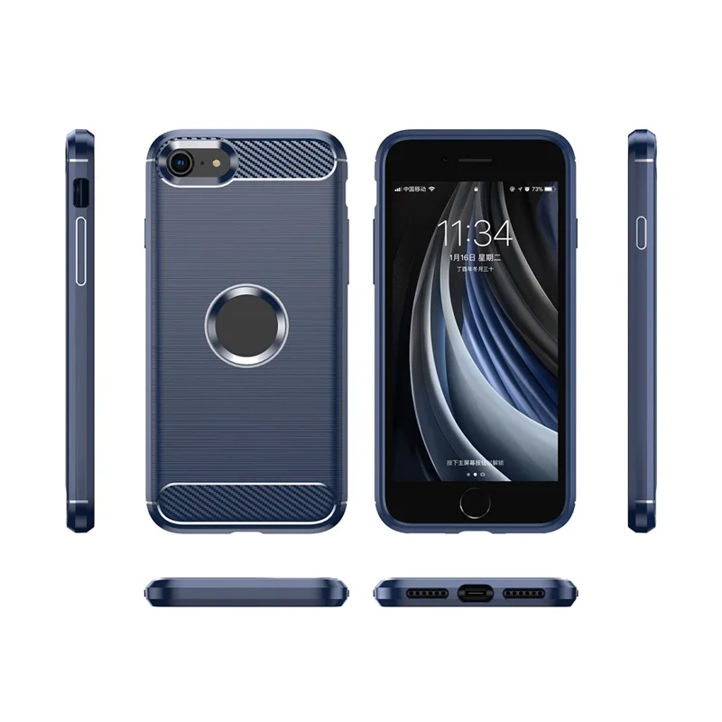 For iPhone SE 2022/SE 2020 Carbon Fiber Texture Brushed Surface 1.8mm TPU Phone Case Shell - Blue