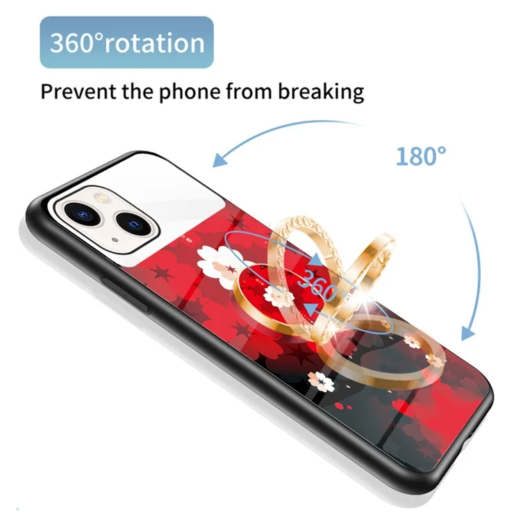 Magic Mirror Series Mirror Function Phone Case for iPhone 13 6.1 inch, Flower Pattern Kickstand Tempered Glass + PC + TPU Hybrid Cover - Love of Sakura