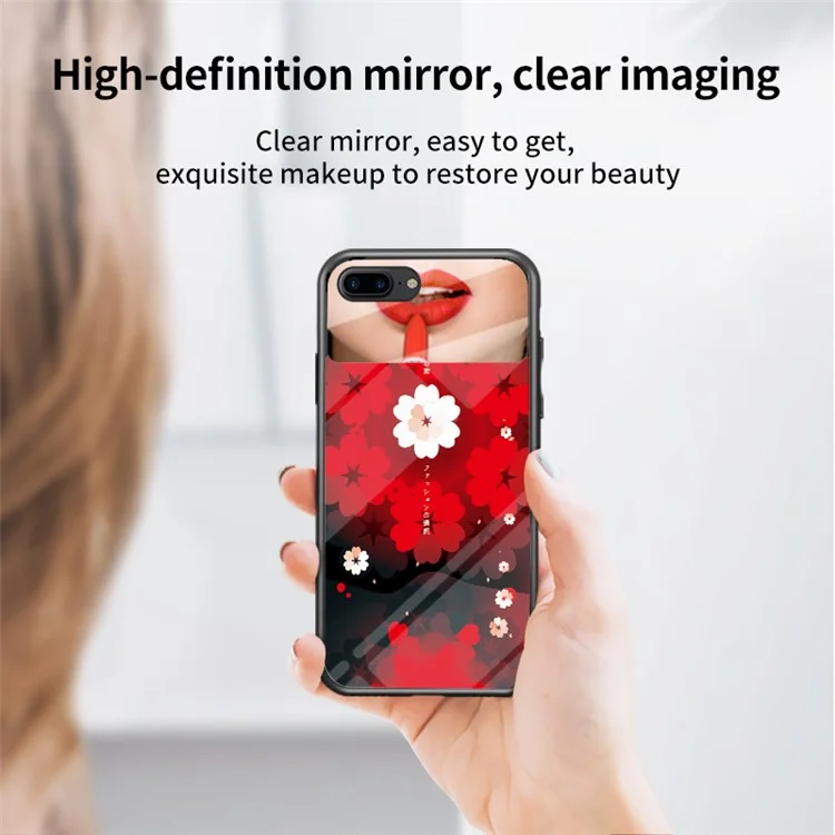 Magic Mirror Series Per IPhone 7 4.7 Pollici / 8 4.7 Pollici / SE (2020) / SE (2022) Flower Pattern Kavastand Specchio Cassa Del Telefono Telefono In Vetro Temperato + PC + TPU Shell Hybrid - Amore Di Sakura.