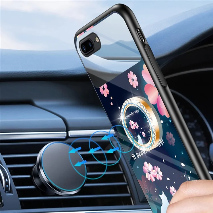 Magic Mirror Series Per IPhone 7 4.7 Pollici / 8 4.7 Pollici / SE (2020) / SE (2022) Flower Pattern Kavastand Specchio Cassa Del Telefono Telefono In Vetro Temperato + PC + TPU Shell Hybrid - Amore Di Sakura.