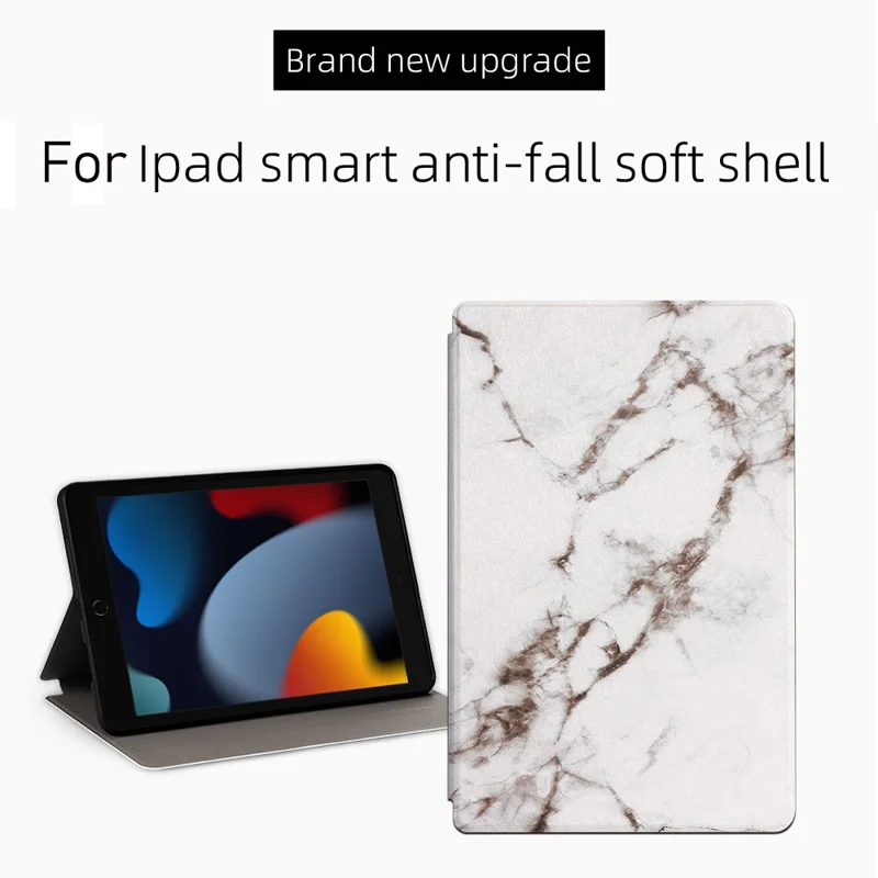 For iPad 10.2 (2021)/(2020)/(2019) Pattern Printing Tablet Case PU Leather + TPU Stand Protective Cover - White Marble