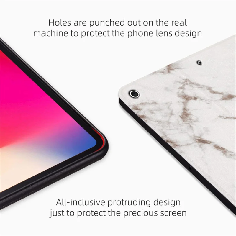 For iPad 10.2 (2021)/(2020)/(2019) Pattern Printing Tablet Case PU Leather + TPU Stand Protective Cover - White Marble