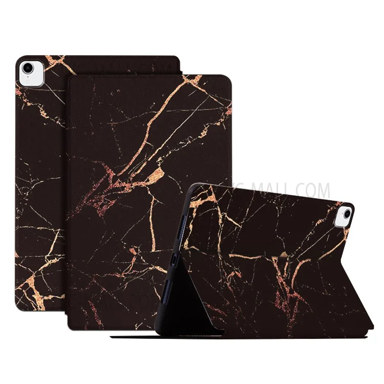 For iPad Pro 11 (2018) / (2020) / (2021) / (2022) Auto Wake / Sleep Pattern Printing Tablet Case PU Leather + TPU Stand Well-protected Cover - Black / Gold Marble