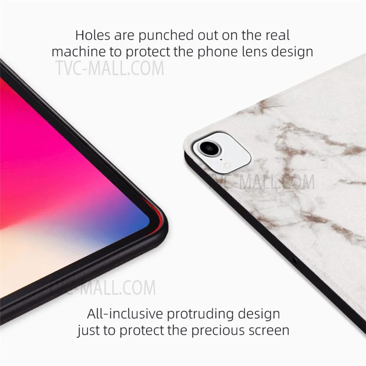 For iPad Pro 11 (2018) / (2020) / (2021) / (2022) Auto Wake / Sleep Pattern Printing Tablet Case PU Leather + TPU Stand Well-protected Cover - Black / Gold Marble