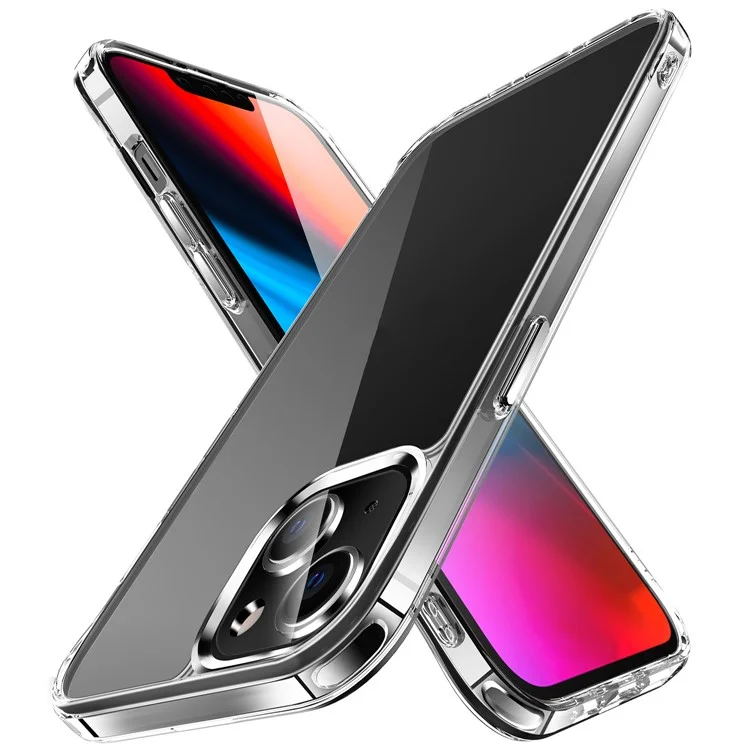 Electroplating Crystal Clear Hybrid Phone Cover for iPhone 13 6.1 Inch, Four Corners Bumper Cushion TPU + PC Mobile Phone Accessory