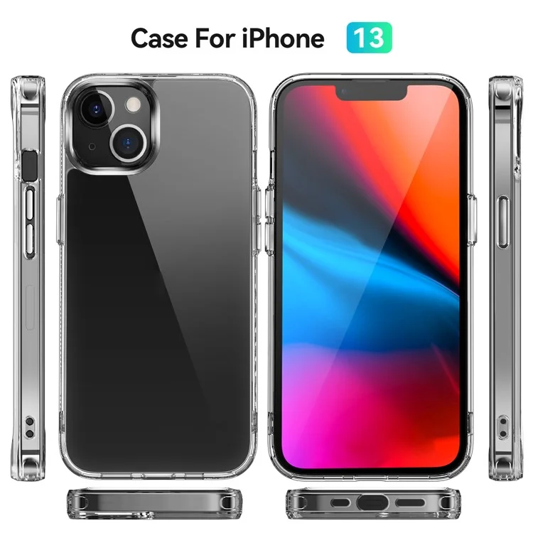 Electroplating Crystal Clear Hybrid Phone Cover for iPhone 13 6.1 Inch, Four Corners Bumper Cushion TPU + PC Mobile Phone Accessory