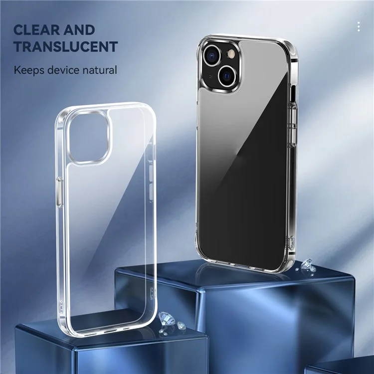 Electroplating Crystal Clear Hybrid Phone Cover for iPhone 13 6.1 Inch, Four Corners Bumper Cushion TPU + PC Mobile Phone Accessory