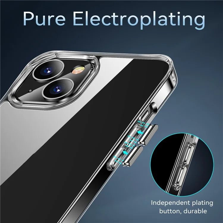 Electroplating Crystal Clear Hybrid Phone Cover for iPhone 13 6.1 Inch, Four Corners Bumper Cushion TPU + PC Mobile Phone Accessory