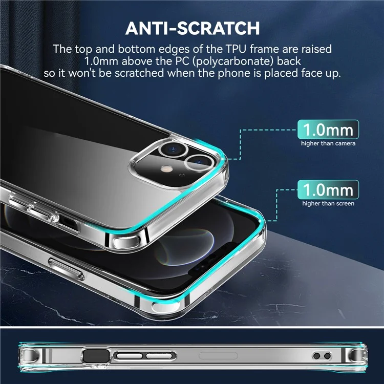 Electroplating Crystal Clear TPU + PC Hybrid Phone Cover for iPhone 12 6.1 inch, Electroplating Side Keys Transparent Mobile Phone Accessory