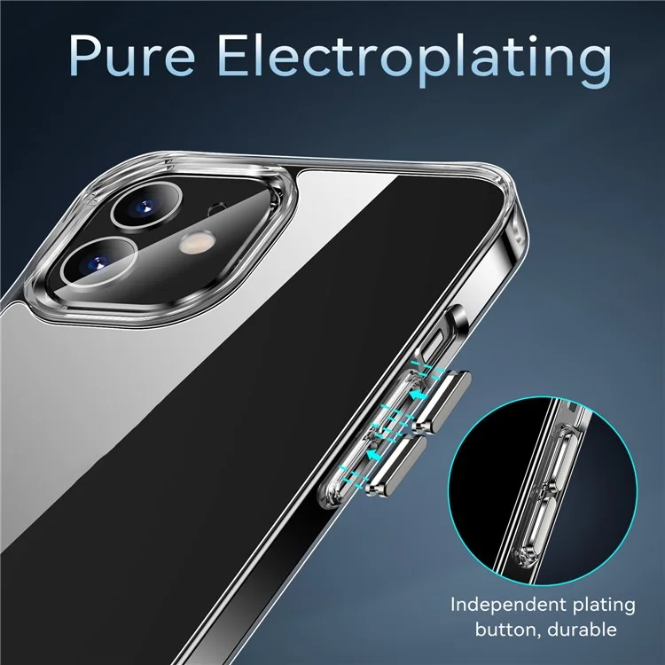 Electroplating Crystal Clear TPU + PC Hybrid Phone Cover for iPhone 12 6.1 inch, Electroplating Side Keys Transparent Mobile Phone Accessory