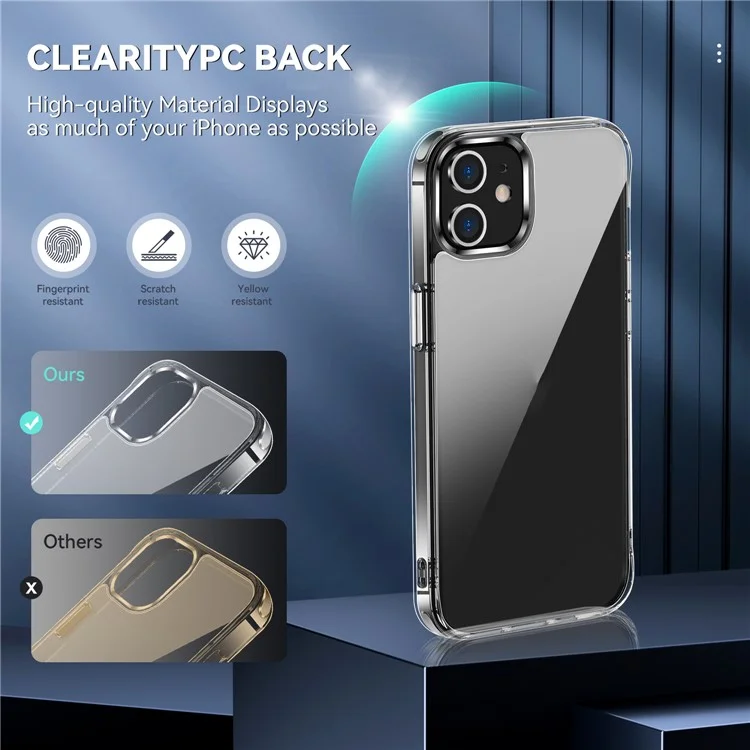 Electroplating Crystal Clear TPU + PC Hybrid Phone Cover for iPhone 12 6.1 inch, Electroplating Side Keys Transparent Mobile Phone Accessory