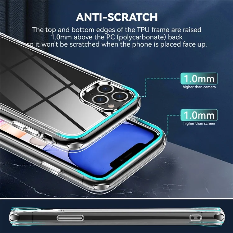 Capa de telefone híbrida de TPU + PC Crystal Clear para iPhone 11 Pro Max 6.5 polegadas, acessório de telefone celular com alta transparência e eletrodeposição