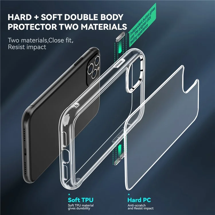 Capa de telefone híbrida de TPU + PC Crystal Clear para iPhone 11 Pro Max 6.5 polegadas, acessório de telefone celular com alta transparência e eletrodeposição